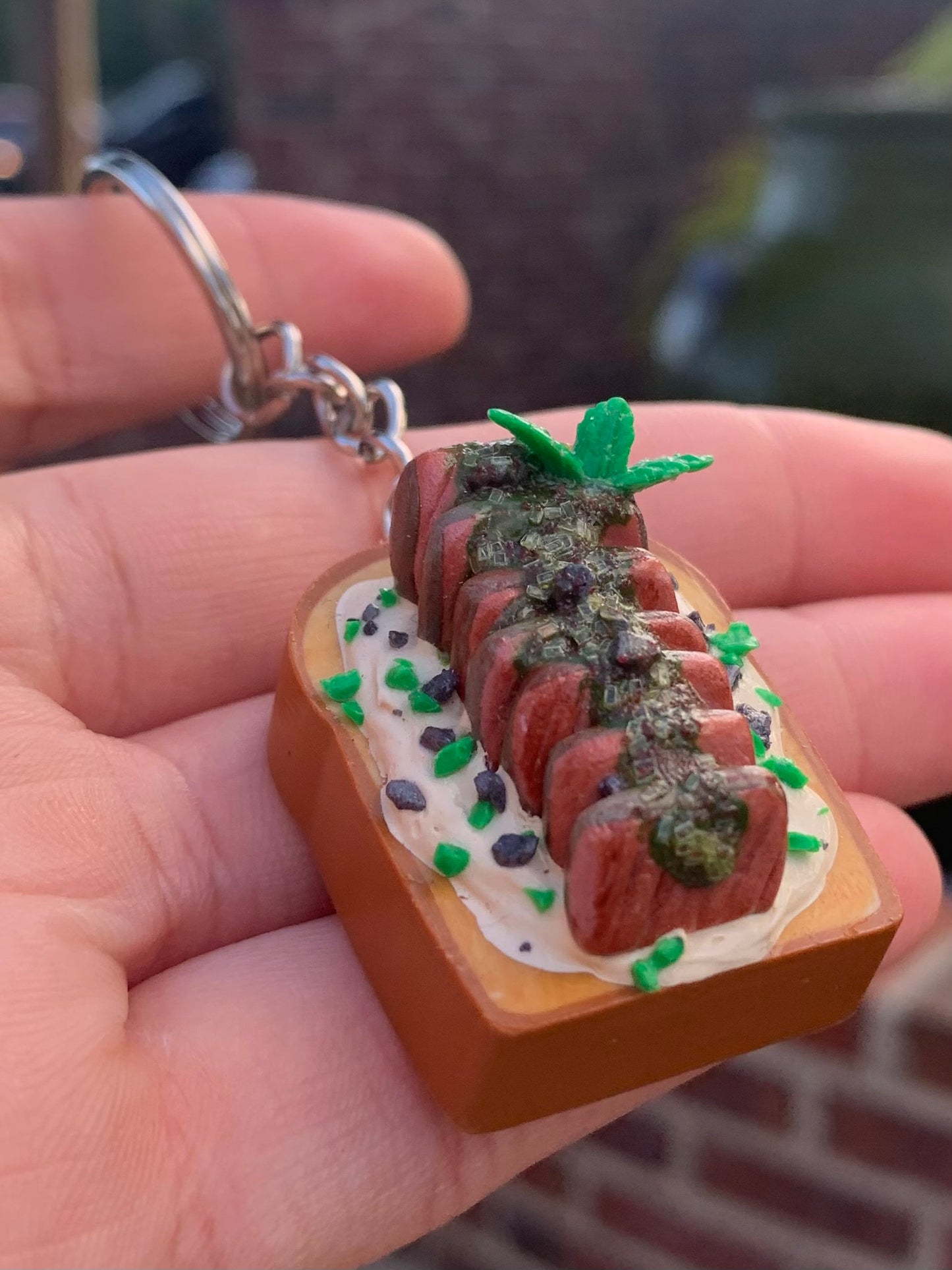 Steak on Mashed Potatoes Keychain