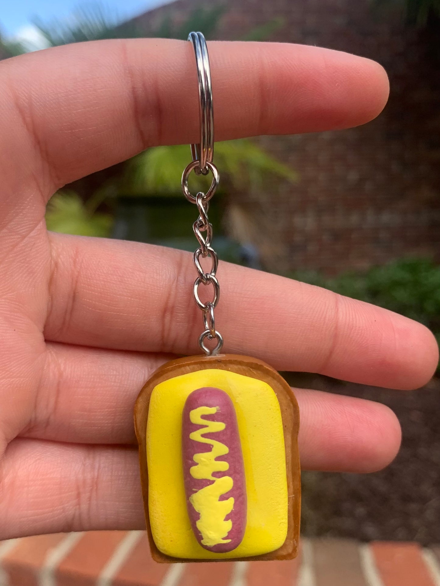 Cheese and Mustard Hotdog Keychain