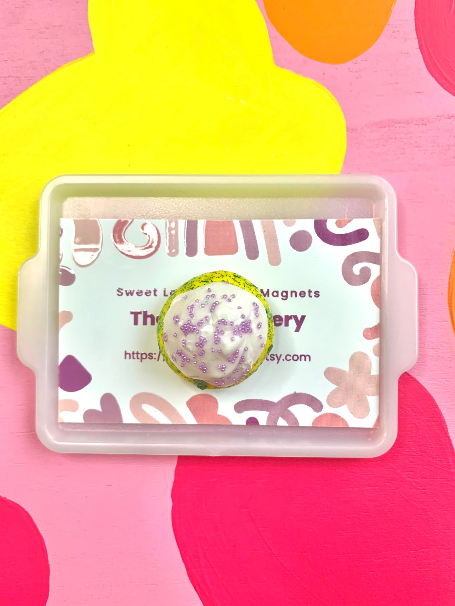Mardi Gras Cream Puff with Purple Sprinkles Cookie Magnet
