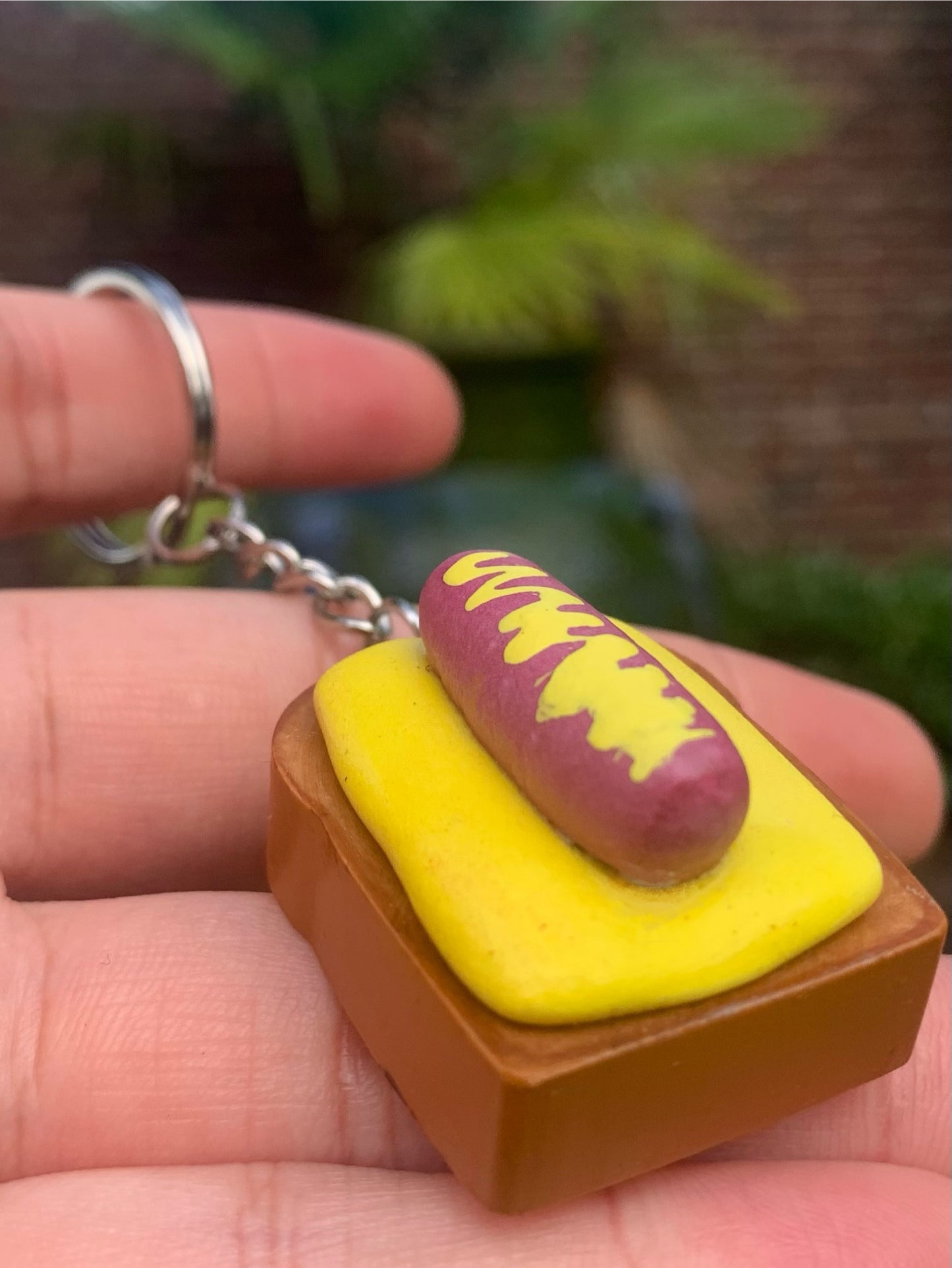 Cheese and Mustard Hotdog Keychain