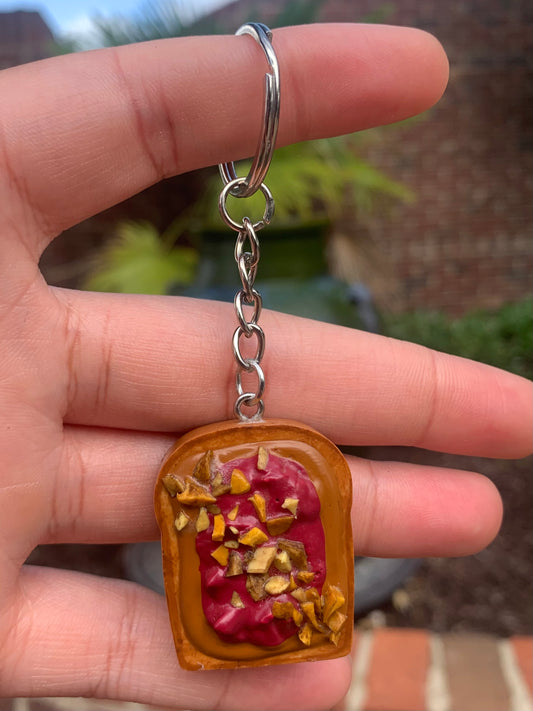 Open-faced Peanut Butter and Jelly Sandwich Keychain
