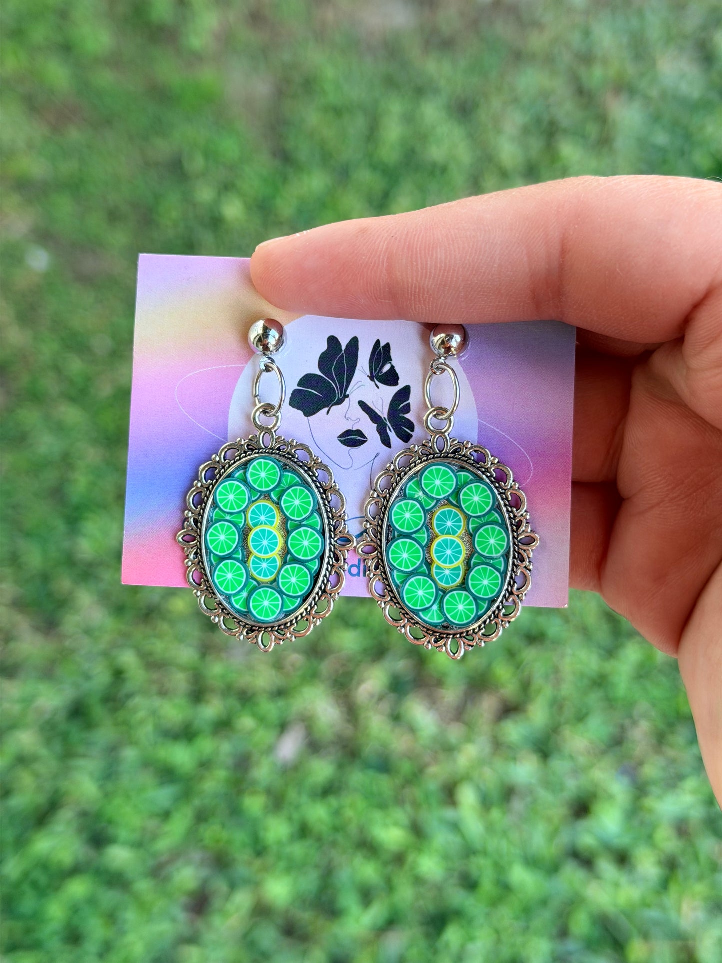Green Citrus Silver-Plated Earrings