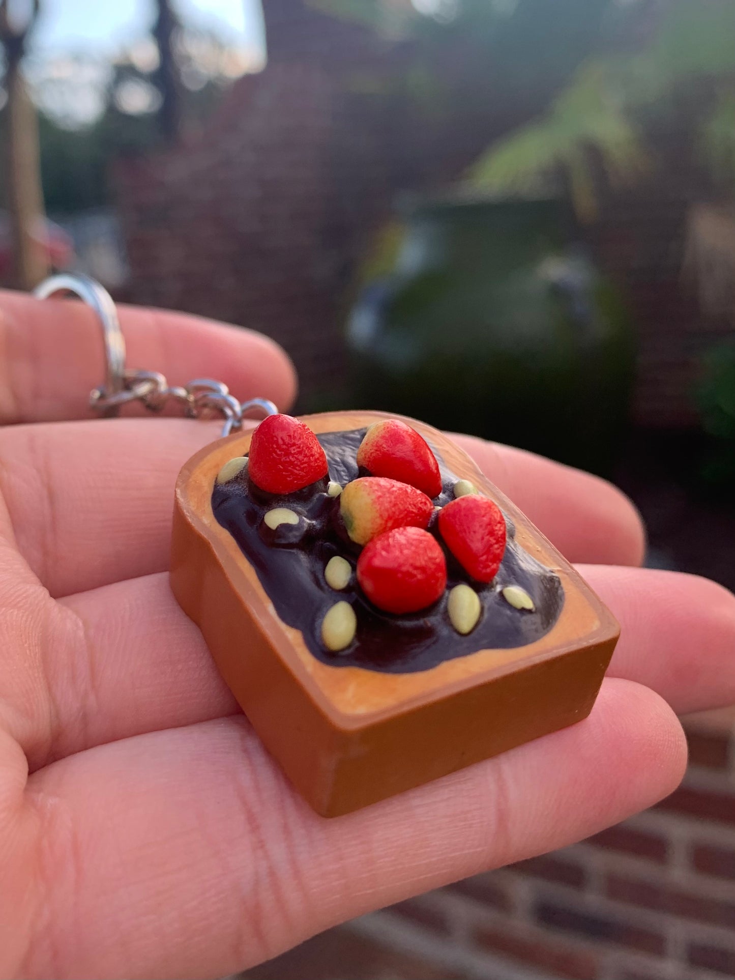 Chocolate Strawberry with Sunflower Seeds Toast Keychain