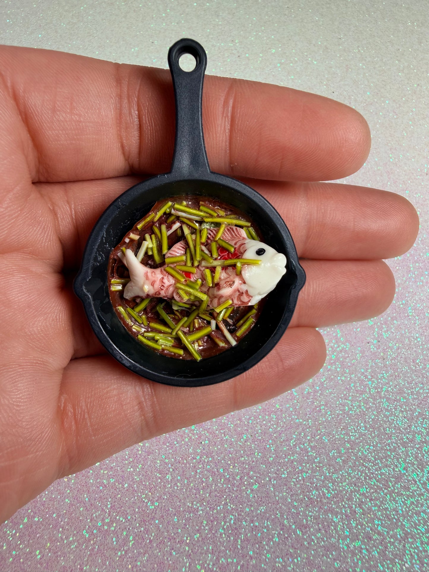 White Steamed Fish Skillet Charm
