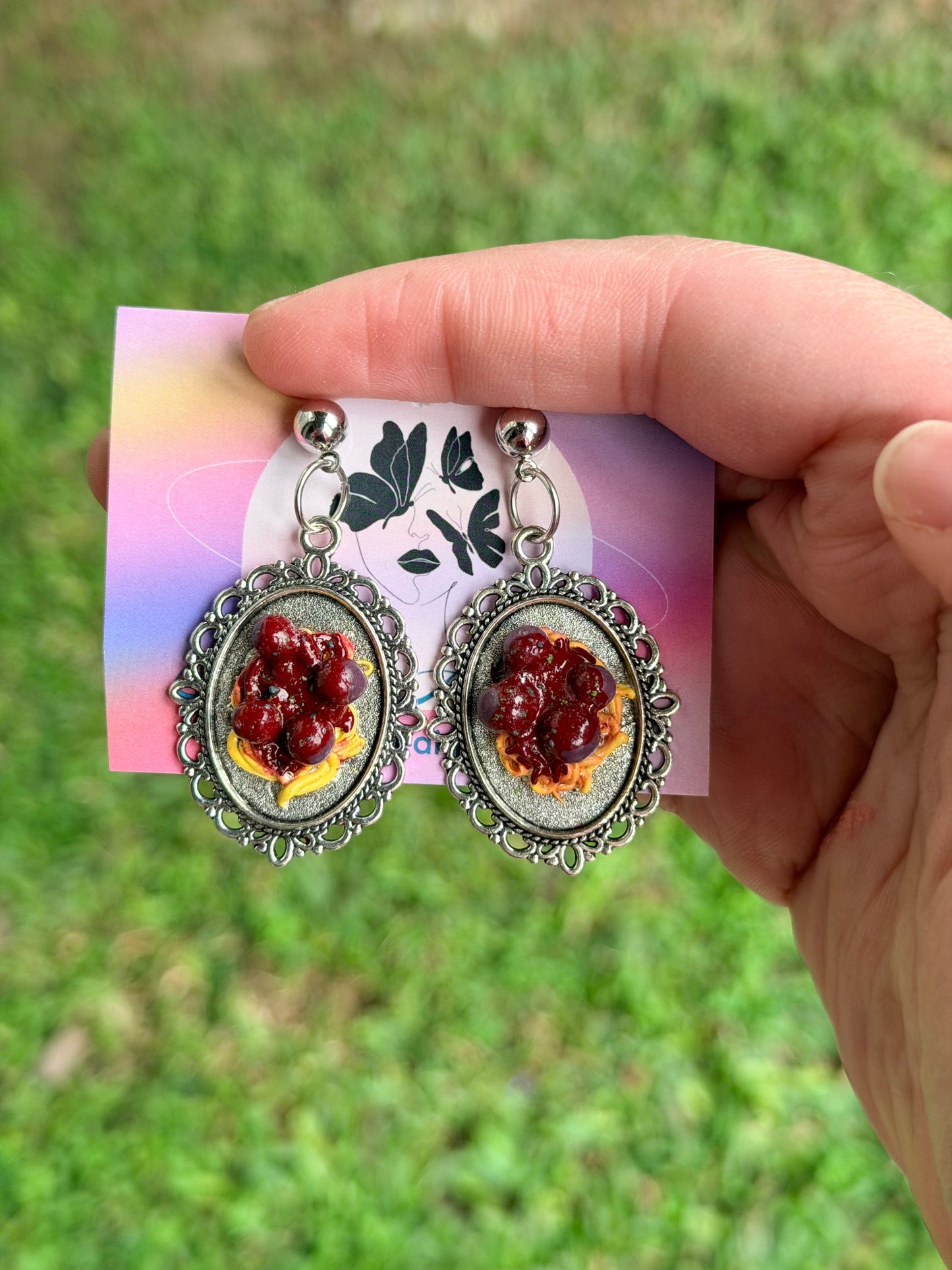 Spaghetti with Meatballs Silver-Plated Earrings