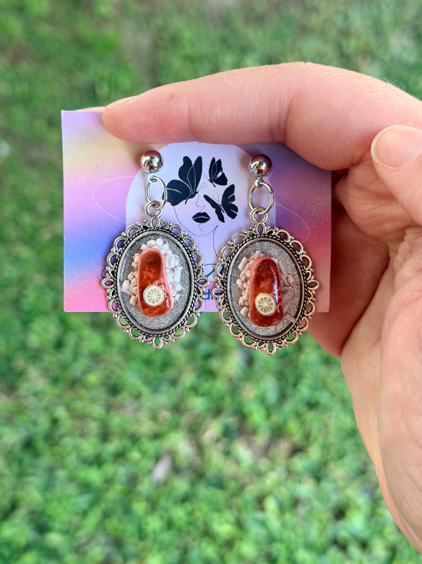 Salmon with Rice Silver-Plated Earrings