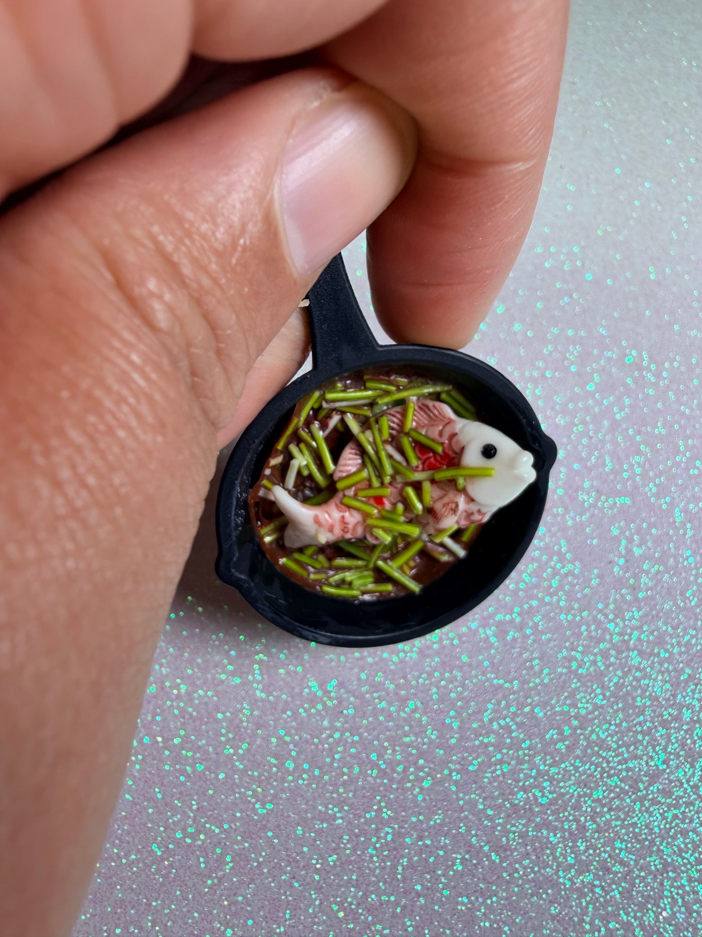 White Steamed Fish Skillet Charm