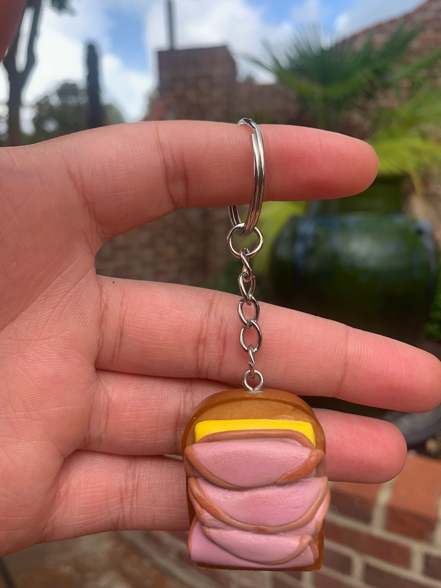 Open-faced Turkey and Cheese Sandwich Keychain