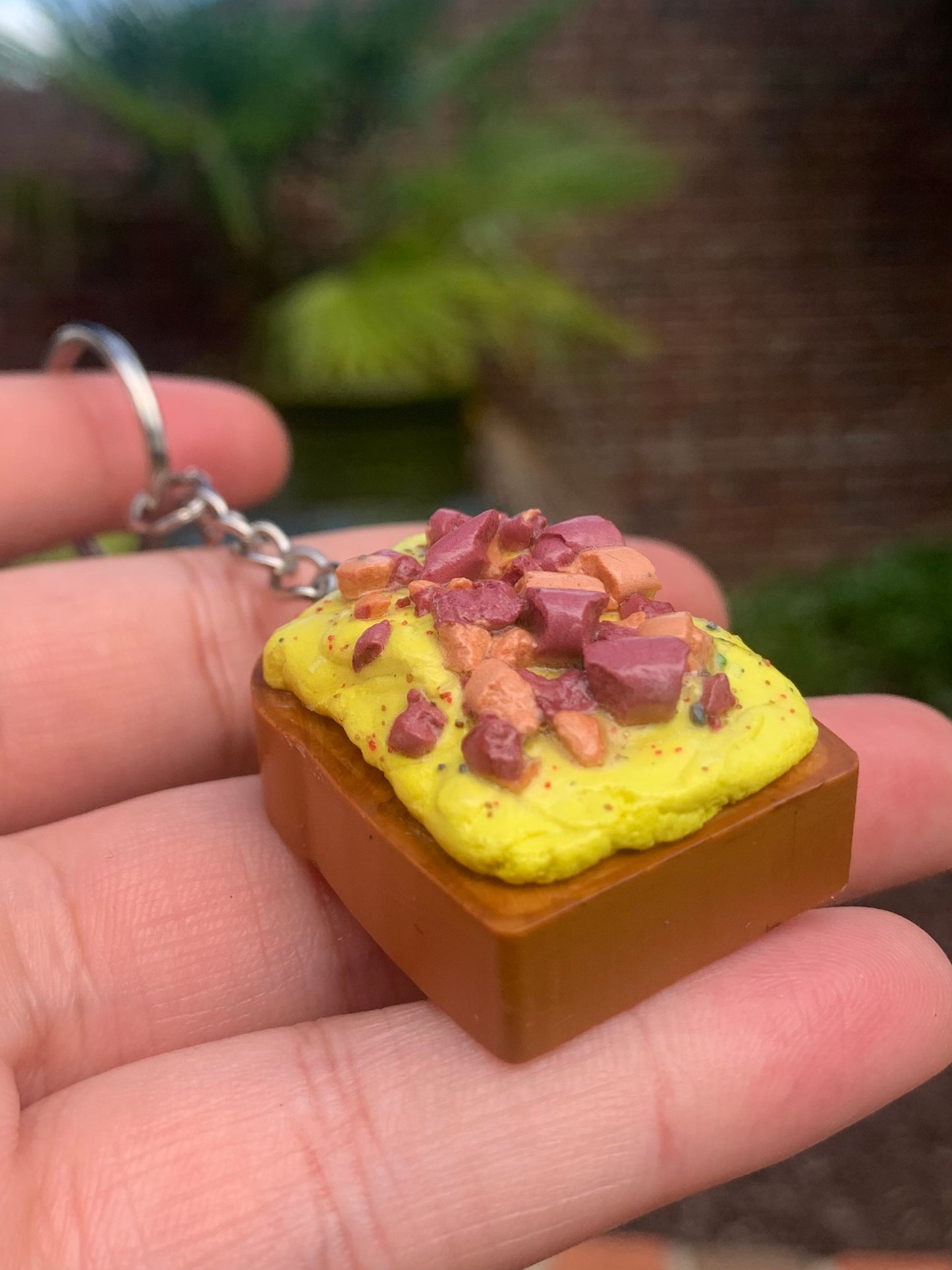 Scrambled Eggs with Bacon Bits on Toast Keychain